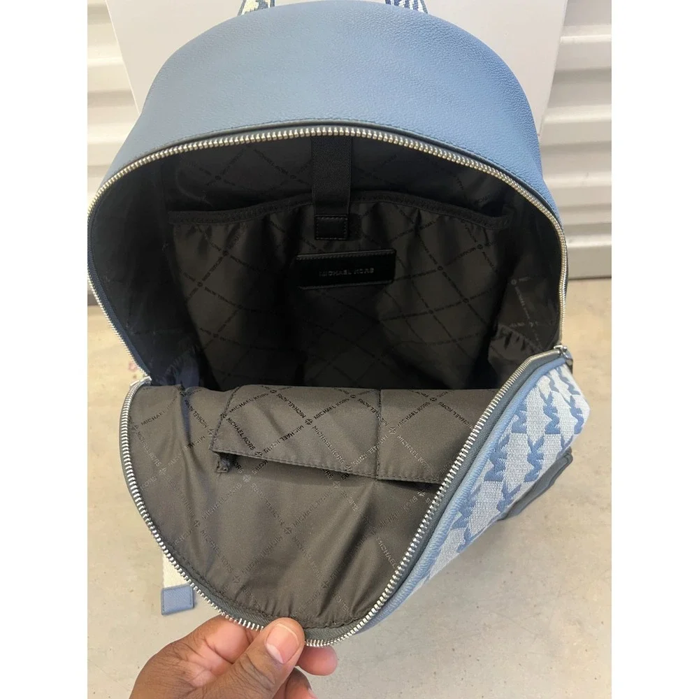 Michael Kors Cooper Bag Mens Large Blue Gray Logo Jacquard Commuter Backpack
